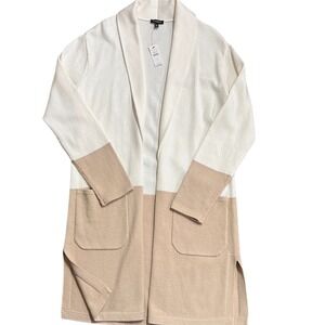 Talbots Womens Colorblock‎ Shawl Collar Cardigan Sweater Beige Cream Size S New